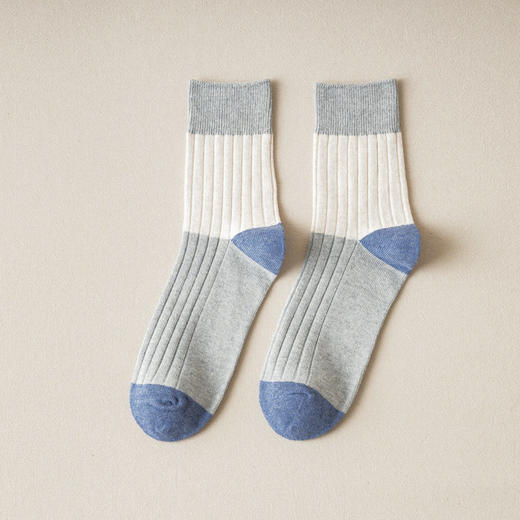 日式无印西川双拼男士撞色中筒袜良品男棉袜双针休闲秋冬透气袜子 商品图1