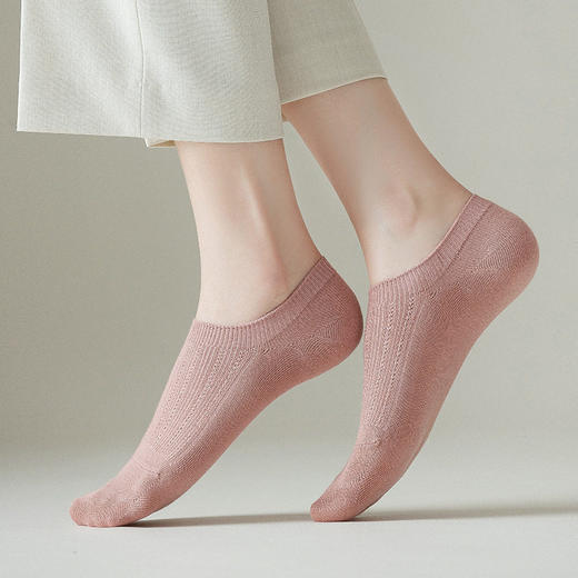 日式无印棉袜纯色良品女士纯色网眼浅口袜子双针女式船袜暗纹船袜 商品图3