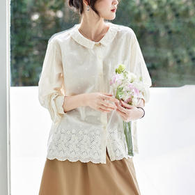 绣花衬衫女长袖2026春装新款纯棉刺绣镂空上衣新中式国风衬衣   MJ-512044