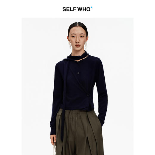 SELFWHO100%绵羊毛围巾领毛衣女2026春新款宽松正肩保暖针织上衣 商品图0