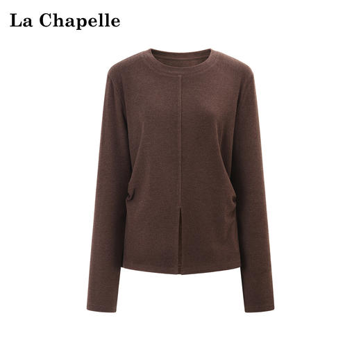 天猫同步【双面绒/高弹】拉夏贝尔/La Chapelle微胖MM必入！圆领前开叉微收腰设计简约通勤感打底衫 商品图0