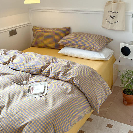 简约日式无印小格纹四件套良品全棉床品套件格子民宿酒店件套纯棉 商品图3