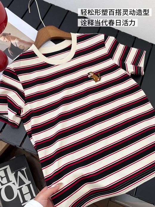 小禾同款条纹撞色刺绣短袖T  26Y03023- 商品图5