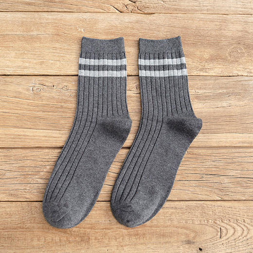日式无印双线男款良品条纹男袜休闲棉袜秋冬中筒商务袜子双针简约 商品图1