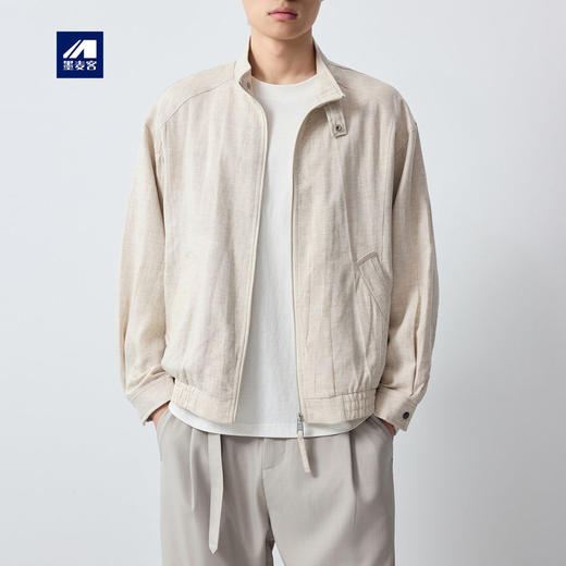 墨麦客男装高智通勤立领男士夹克2026春新款亚麻混纺外套男81568. 商品图0