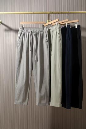 F030643早春松弛感穿搭棉麻混纺透气亚麻休闲裤长裤