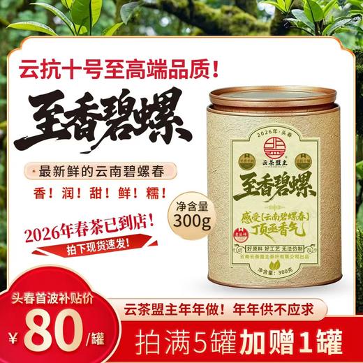 【近些年来樶强的一批】2026年顶亟茶！春茶的超鲜爽滋味！您绝未体验过得【至香碧螺】云抗十号最高端樶经典的碧螺春！云南碧螺春的巅峰作品！只限内部分享 300g/罐！ 商品图0