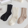 日式良品女士半抽条中长袜良品中筒厚款保暖女棉袜纯色高筒袜子 商品缩略图1