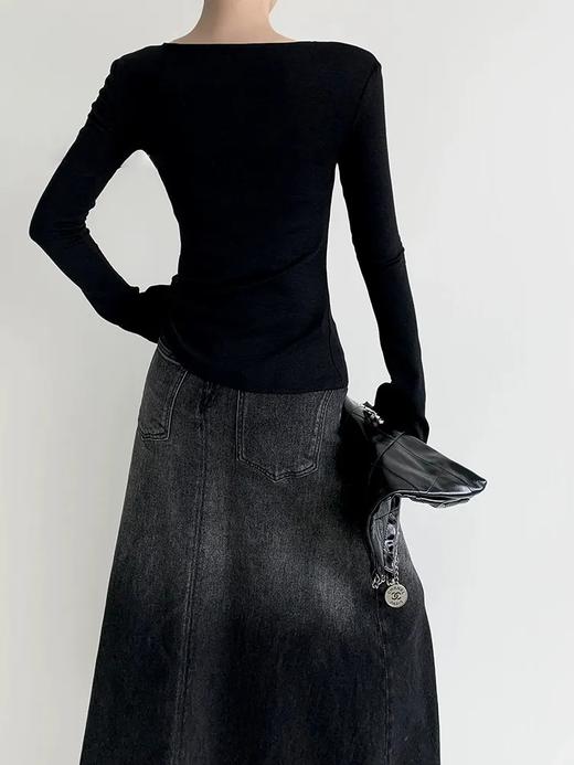 F030607慢氧时光天丝醋酸羊毛贝壳修身V领喇叭袖打底衫 商品图3