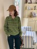 F030665韩系可爱绿色条纹宽松微短款针织Polo衫 商品缩略图2