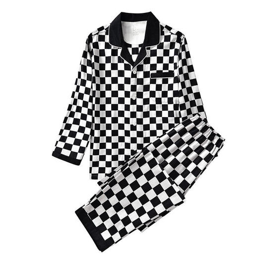 日式无印双层纱家居服良品格子情侣睡衣全棉长袖长裤居家服套装新 商品图1