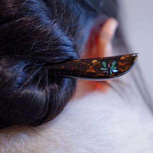 【金光梵莲发簪】木胎大漆螺细金箔、禅意汉服配饰手工非遗簪子 商品图3