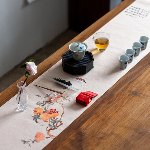 彩绘绢本茶席/茶席防水绢本茶桌布彩绘中式禅意茶台桌旗茶具茶艺杯垫茶道配件 商品图0