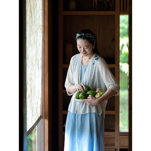 牧衣游原创 手工刺绣棉麻混纺薄毛织外套新款休闲百搭开衫 几春 商品图2