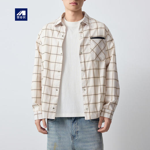 墨麦客男装城市运动格纹长袖衬衫男2026春新款宽松男士外套81563. 商品图0