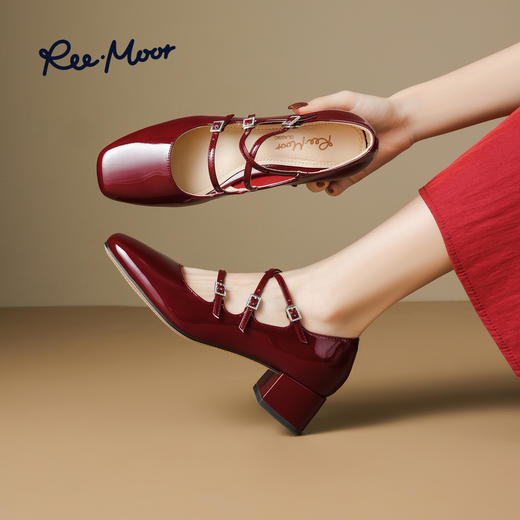 REEMOOR睿慕新款粗跟交叉带法式玛丽珍鞋仙女风单鞋R2V558 商品图12