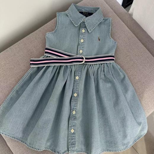 F0306137水洗无袖收腰大裙摆高密度刺绣衬衫领气质优雅时尚舒适带腰带儿童牛仔连衣裙 商品图2