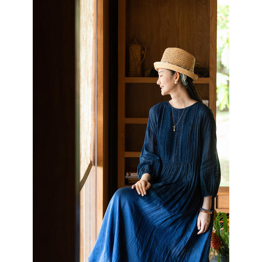 艺术家联名款 牧衣游靛蓝染苎麻连衣裙 福利款 杏苡不支持会员折 商品图1