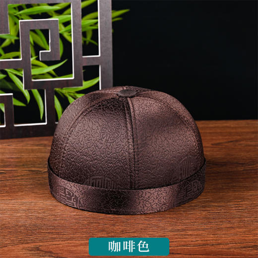 咖啡色男寿帽瓜皮帽地主老人寿终衣服配件帽子 商品图0