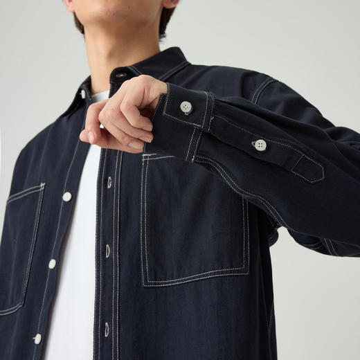 墨麦客斜纹肌理全棉长袖衬衫男2026春季新款明辑线男士衬衣50189. 商品图2