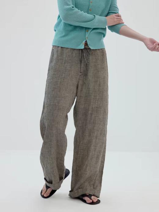 Simple Project/K2622/细格亚麻橡筋抽绳直筒裤 商品图0