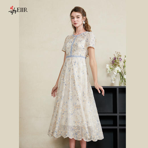 司歌V领重磅刺绣花连衣裙A911133X 商品图1