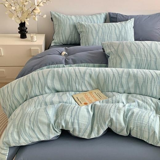 日式无印全棉磨毛A类色织提花四件套良品三层纱磨毛件套提花秋冬 商品图2