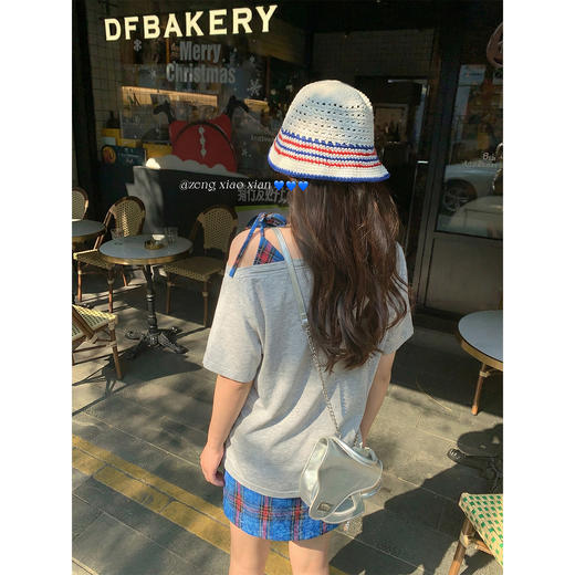 <曾小咸推荐>韩系斜肩短袖t恤女半身裙套装 商品图3