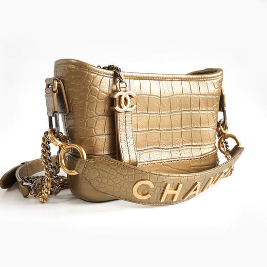 【95新】CHANEL香奈儿流浪包AS0865B00814N4775小号金色鳄鱼纹压花牛皮手提斜挎流浪包女士250226NJS25 商品图2