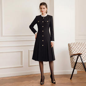 IWY/小香风黑色连衣裙女春季款千金风收腰工装裙小个子法式长裙WQ111