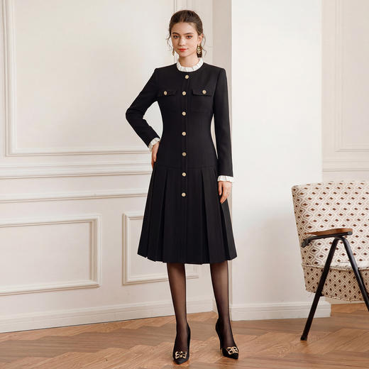 IWY/小香风黑色连衣裙女春季款千金风收腰工装裙小个子法式长裙WQ111 商品图0