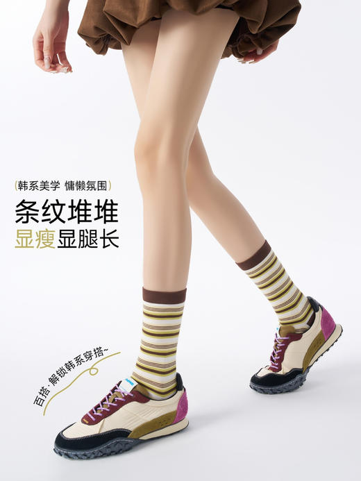 4双一组！26春新款条纹堆堆袜 无骨中筒棉袜显瘦显腿长 经典条纹点亮日常穿搭 解锁你的OOTD~ 商品图0