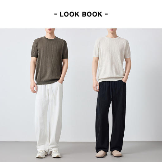 墨麦客男装高智通勤坑条针织t恤男2026夏新款纯色男士短袖75207. 商品图4