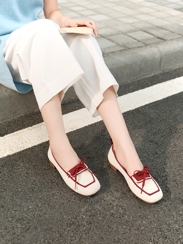 Pansy盼喜女鞋一脚蹬撞色蝴蝶结浅口软底通勤鞋 2026春新款 HD4318