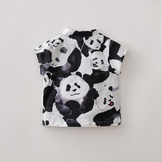 马克珍妮水墨熊猫女童新中式亚麻小衫2026年夏装新款561053 商品图3