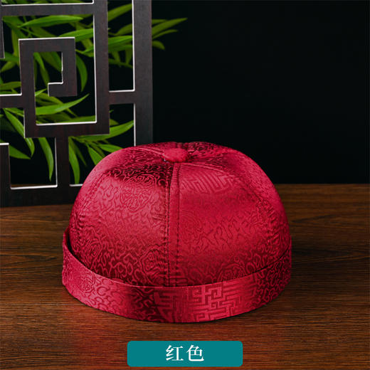 红色男寿帽瓜皮帽地主老人寿终衣服配件帽子 商品图0