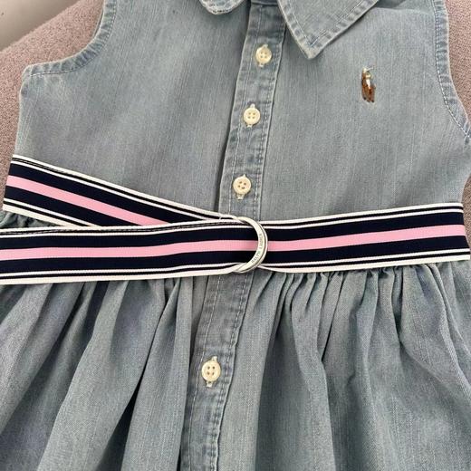 F0306137水洗无袖收腰大裙摆高密度刺绣衬衫领气质优雅时尚舒适带腰带儿童牛仔连衣裙 商品图7