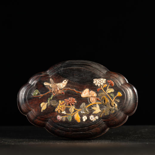 清	红木百宝嵌花鸟纹海棠形盖盒 商品图0
