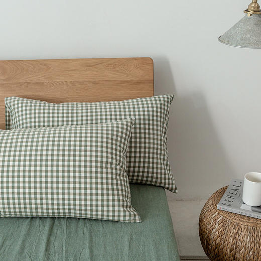 日式无印水洗棉枕套良品全棉格子枕套纯色单品单人枕头套子一对 商品图3