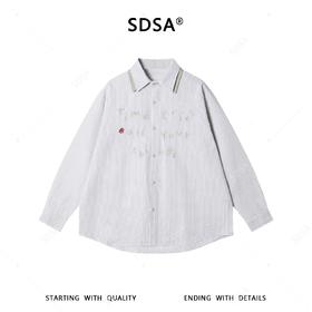 SDSA男装2026新款高贵轻奢日系条纹衬衫字母刺绣撞色领设计百搭