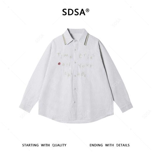 SDSA男装2026新款高贵轻奢日系条纹衬衫字母刺绣撞色领设计百搭 商品图0