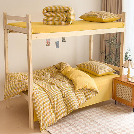 无印纯棉学生宿舍三件套良品床品件套格子纯色单人上下铺0.9床笠 商品图3