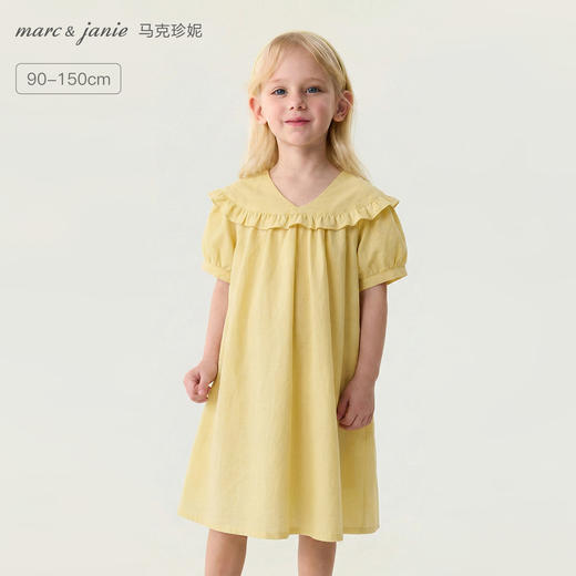 马克珍妮花边云肩女童亚麻连衣裙2026年夏装新款561028 商品图0