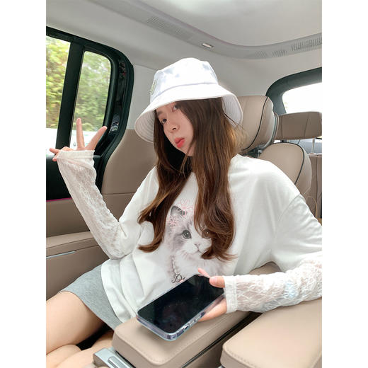 <曾小咸推荐>韩系假两件猫咪印花长袖t恤女 商品图4