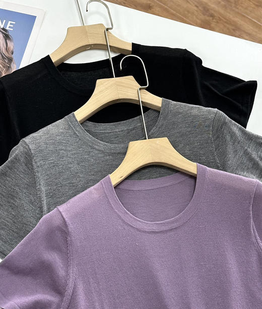 鄂尔多斯同款80支极细真丝羊毛精纺超薄短袖针织衫030505 商品图8