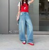F030677复古水洗蓝松紧后腰设计宽松锥形牛仔裤 商品缩略图7