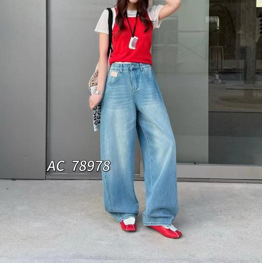 F030677复古水洗蓝松紧后腰设计宽松锥形牛仔裤 商品图7