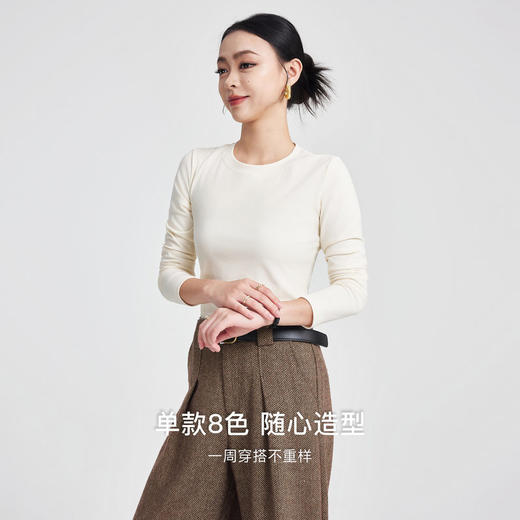 墨麦客女装基础显瘦圆领长袖t恤2026春新款纯色女士打底衫10050. 商品图2