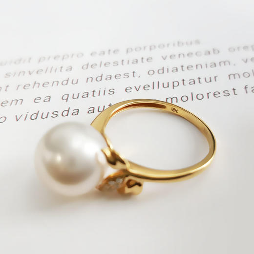 【天然正品】AU750黄金镶钻镶天然近完美约11MM澳白海水珍珠戒指 14号（戒圈可改）280226NJT20 商品图6