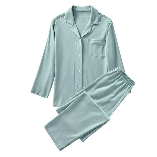 日式无印套装全棉针织棉家居服良品柔软情侣睡衣天竺棉纯色透气 商品图1